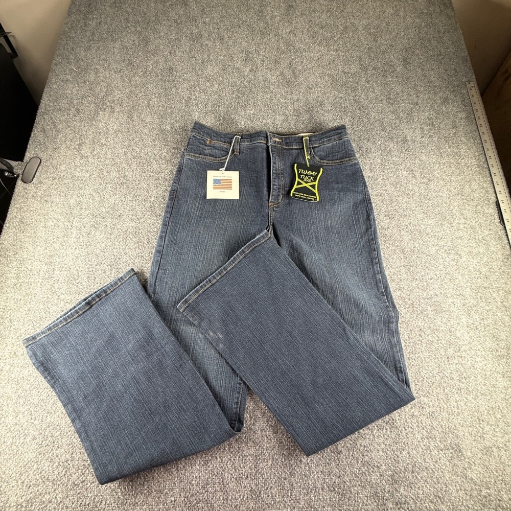 NYDJ Tummy Tuck Bootcut Jeans Dark Wash Stretch Denim Size 14 Made in USA 781